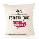 Housse de Coussin Premium Merci Esthéticienne Géniale - Coton Canvas Fairtrade Beige Idée Cadeau Décoration Canapé