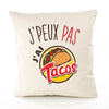 Housse de Coussin Premium Tacos Version Blanc - Coton Canvas Fairtrade Beige Idée Cadeau Décoration Canapé