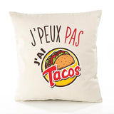 Housse de Coussin Premium Tacos Version Blanc - Coton Canvas Fairtrade Beige Idée Cadeau Décoration Canapé