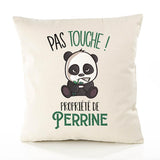 Housse de Coussin Premium Perrine Pas Touche Panda - Coton Canvas Fairtrade Beige Idée Cadeau Décoration Canapé 40x40