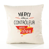 Housse de Coussin Premium Merci Contrôleur Génial - Coton Canvas Fairtrade Beige Idée Cadeau Décoration Canapé