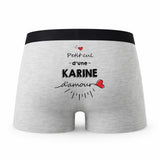 Caleçon Karine d'amour - Humour Boxer Gris Idée Cadeau