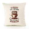 Housse de Coussin Premium La Louloute Chouette Grain - Coton Canvas Fairtrade Beige Idée Cadeau Décoration Canapé 40x40