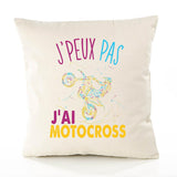 Housse de Coussin Premium Motocross Version Blanc - Coton Canvas Fairtrade Beige Idée Cadeau Décoration Canapé
