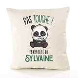 Housse de Coussin Premium Sylvaine Pas Touche Panda - Coton Canvas Fairtrade Beige Idée Cadeau Décoration Canapé 40x40
