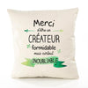 Housse de Coussin Premium Merci Créateur Inoubliable - Coton Canvas Fairtrade Beige Idée Cadeau Décoration Canapé