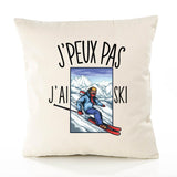Housse de Coussin Premium Ski Version Blanc - Coton Canvas Fairtrade Beige Idée Cadeau Décoration Canapé