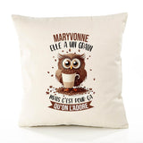 Housse de Coussin Premium Maryvonne Chouette Grain - Coton Canvas Fairtrade Beige Idée Cadeau Décoration Canapé
