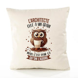 Housse de Coussin Premium L'Architecte Chouette Grain - Coton Canvas Fairtrade Beige Idée Cadeau Décoration Canapé 40x40