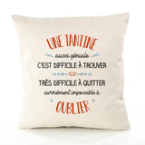 Housse de Coussin Premium Une Tantine Aussi géniale - Coton Canvas Fairtrade Beige Idée Cadeau Décoration Canapé