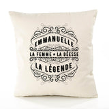 Housse de Coussin Premium Emmanuelle Déesse légende Noire - Coton Canvas Fairtrade Beige Idée Cadeau Décoration Canapé