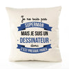 Housse de Coussin Premium Je ne suis Pas superhomme mais Je suis Dessinateur Donc C'est Presque pareil - Coton Canvas Fairtrade Beige Idée Cadeau Décoration Canapé 40x40