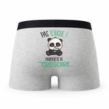 Caleçon Gregoire Pas Touche Panda - Humour Boxer Gris Idée Cadeau