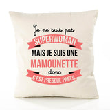 Housse de Coussin Premium Mamounette Superwomen - Coton Canvas Fairtrade Beige Idée Cadeau Décoration Canapé