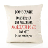 Housse de Coussin Premium Auxiliaire de Vie ça n'existe Pas - Coton Canvas Fairtrade Beige Idée Cadeau Décoration Canapé