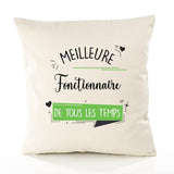 Housse de Coussin Premium Fonctionnaire Meilleure Temps Femme - Coton Canvas Fairtrade Beige Idée Cadeau Décoration Canapé