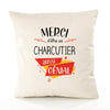 Housse de Coussin Premium Merci Charcutier Génial - Coton Canvas Fairtrade Beige Idée Cadeau Décoration Canapé
