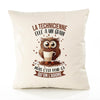 Housse de Coussin Premium La Technicienne Chouette Grain - Coton Canvas Fairtrade Beige Idée Cadeau Décoration Canapé 40x40