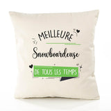 Housse de Coussin Premium Snowboardeuse Meilleure Temps Femme - Coton Canvas Fairtrade Beige Idée Cadeau Décoration Canapé