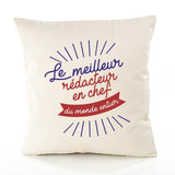 Housse de Coussin Premium rédacteur en Chef Meilleur Monde - Coton Canvas Fairtrade Beige Idée Cadeau Décoration Canapé