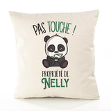 Housse de Coussin Premium Nelly Pas Touche Panda - Coton Canvas Fairtrade Beige Idée Cadeau Décoration Canapé 40x40