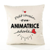 Housse de Coussin Premium Animatrice d'amour - Coton Canvas Fairtrade Beige Idée Cadeau Décoration Canapé 40x40