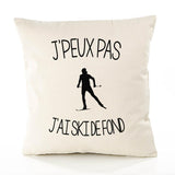 Housse de Coussin Premium J'peux Pas J'Ai Ski de Fond Version Blanc - Coton Canvas Fairtrade Beige Idée Cadeau Décoration Canapé 40x40