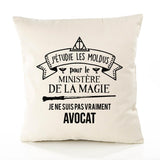 Housse de Coussin Premium Avocat Ministère Magie Homme - Coton Canvas Fairtrade Beige Idée Cadeau Décoration Canapé
