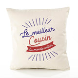 Housse de Coussin Premium Cousin Meilleur du Monde Entier Meilleur Monde - Coton Canvas Fairtrade Beige Idée Cadeau Décoration Canapé