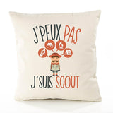 Housse de Coussin Premium Scout scoutisme Version Blanc - Coton Canvas Fairtrade Beige Idée Cadeau Décoration Canapé