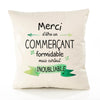 Housse de Coussin Premium Merci Commerçant Inoubliable - Coton Canvas Fairtrade Beige Idée Cadeau Décoration Canapé