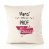 Housse de Coussin Premium Merci Prof Géniale - Coton Canvas Fairtrade Beige Idée Cadeau Décoration Canapé