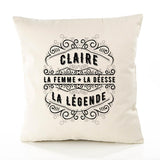 Housse de Coussin Premium Claire Déesse légende Noire - Coton Canvas Fairtrade Beige Idée Cadeau Décoration Canapé