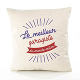 Housse de Coussin Premium Garagiste Meilleur Monde - Coton Canvas Fairtrade Beige Idée Cadeau Décoration Canapé