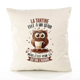 Housse de Coussin Premium La Tantine Chouette Grain - Coton Canvas Fairtrade Beige Idée Cadeau Décoration Canapé 40x40
