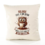 Housse de Coussin Premium Rolande Chouette Grain - Coton Canvas Fairtrade Beige Idée Cadeau Décoration Canapé