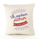 Housse de Coussin Premium plâtrier Meilleur Monde - Coton Canvas Fairtrade Beige Idée Cadeau Décoration Canapé