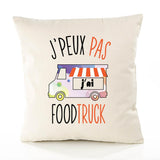Housse de Coussin Premium foodtruck Version Blanc - Coton Canvas Fairtrade Beige Idée Cadeau Décoration Canapé