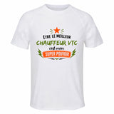 Maillot de Sport Homme Meilleur Chauffeur VTC Super Pouvoir Cadeau Anniversaire Noël Fête des Pères T-Shirt Respirant Polyester