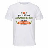 Maillot de Sport Homme Meilleur Chauffeur de Bus Super Pouvoir Cadeau Anniversaire Noël Fête des Pères T-Shirt Respirant Polyester