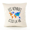 Housse de Coussin Premium Voyages - Coton Canvas Fairtrade Beige Idée Cadeau Décoration Canapé