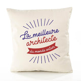 Housse de Coussin Premium architecte Meilleure Monde - Coton Canvas Fairtrade Beige Idée Cadeau Décoration Canapé