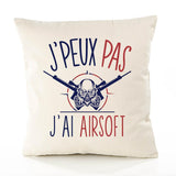 Housse de Coussin Premium Airsoft Version Blanc - Coton Canvas Fairtrade Beige Idée Cadeau Décoration Canapé