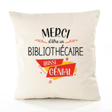 Housse de Coussin Premium Merci Bibliothécaire Génial - Coton Canvas Fairtrade Beige Idée Cadeau Décoration Canapé