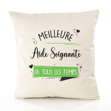 Housse de Coussin Premium Aide Soignante Meilleure Temps Femme - Coton Canvas Fairtrade Beige Idée Cadeau Décoration Canapé