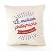 Housse de Coussin Premium Photographe Meilleur Monde - Coton Canvas Fairtrade Beige Idée Cadeau Décoration Canapé