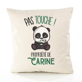 Housse de Coussin Premium Carine Pas Touche Panda - Coton Canvas Fairtrade Beige Idée Cadeau Décoration Canapé 40x40