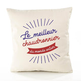 Housse de Coussin Premium Chaudronnier Meilleur Monde - Coton Canvas Fairtrade Beige Idée Cadeau Décoration Canapé