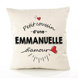 Housse de Coussin Premium Emmanuelle d'amour - Coton Canvas Fairtrade Beige Idée Cadeau Décoration Canapé 40x40