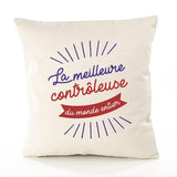 Housse de Coussin Premium contrôleuse Meilleure Monde - Coton Canvas Fairtrade Beige Idée Cadeau Décoration Canapé